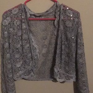 floral silver sequin lace cardigan
